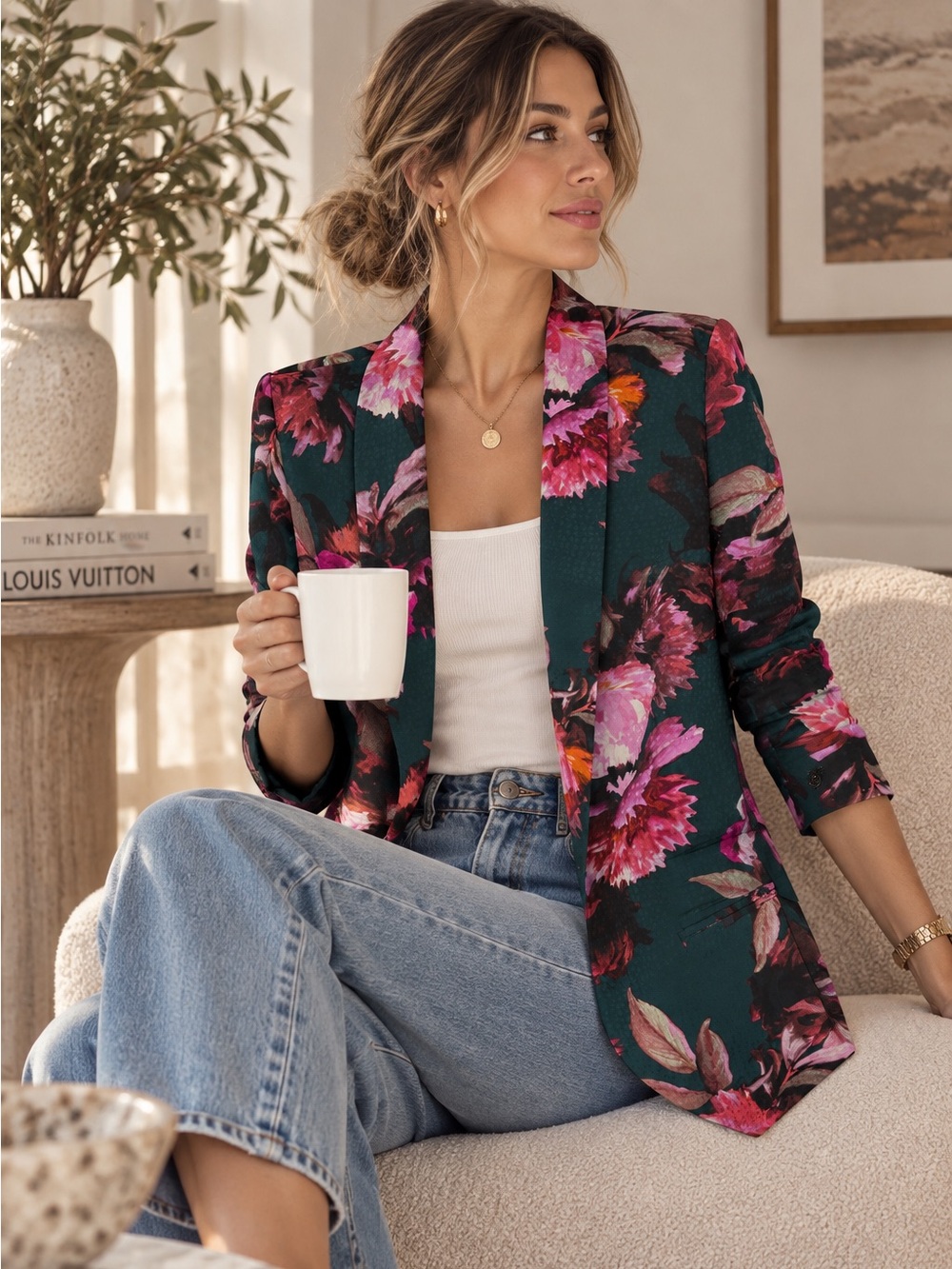 Anthropologie Cartonnier Floral Blazer Teal Pink Berry Size S